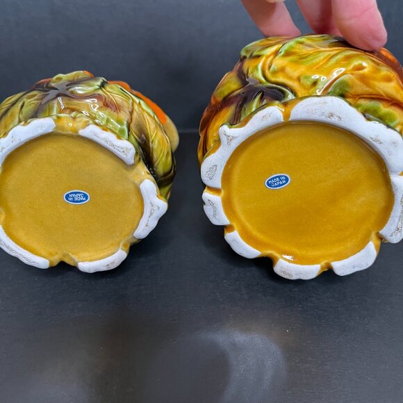 Vintage Cream and Sugar Set Orange Brown Ceramic Pottery Fall Leaves Decor Japan - Picture 7 of 9